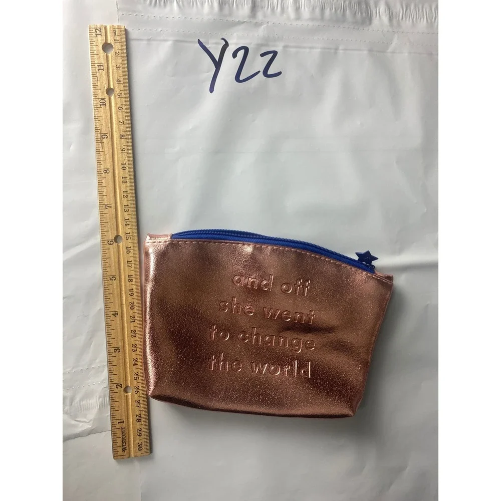 Rose Gold Metallic Zip Pouch Makeup Bag And Off She Went to Change the World‎
